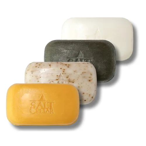 Vista 5 de Salt Cellar Spa All Natural - Jabón mineral de barro negro del Mar Muerto, paquete de 4, nutritivo e hidratante para una piel brillante y saludable