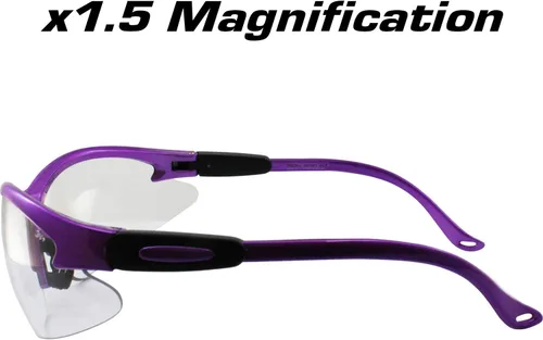 Vista 4 de Birdz Gafas Flamingo - Gafas de seguridad para el trabajo, bifocales, montura púrpura + lentes transparentes de aumento de 1.5