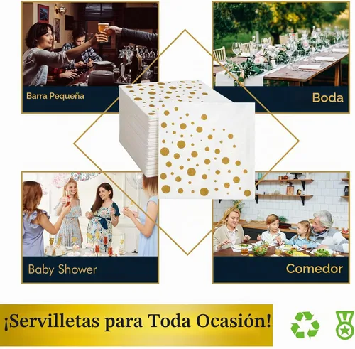 Vista 7 de Vplus Paquete de 100 servilletas de cóctel de papel, servilletas de 3 capas 100 oro