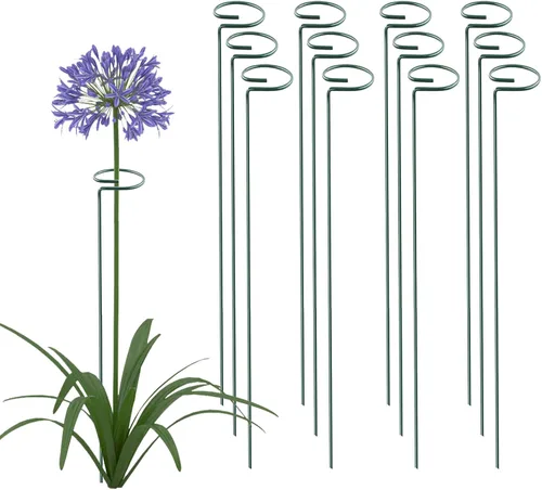 Vista 9 de Thealyn Paquete de 12 estacas de soporte para plantas de 16 pulgadas, aros de metal de un solo tallo de soporte de flores, estacas de plantas
