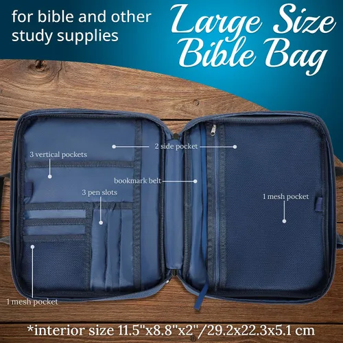 Vista 3 de DEHITE Funda para la Biblia para hombres Funda azul para la Biblia para hombres y mujeres tamaño extra grande Bolsa de mano Fit Book 11.2 x 8.4 x