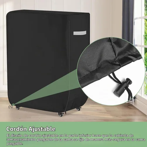 Vista 4 de Funda de cama enrollable resistente, impermeable, universal, plegable, con cremallera, protector a prueba de polvo, 39 pulgadas de largo x 15 Negro