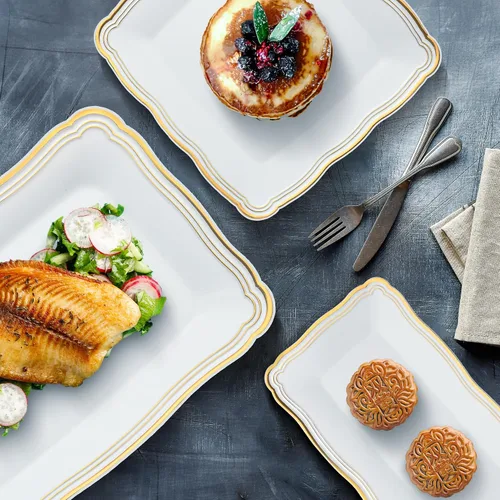 Vista 5 de Posh Setting - Bandejas de plástico blanco para servir, paquete de 6, bandejas de plástico pesado para servir fiestas de comida, platos y bandejas