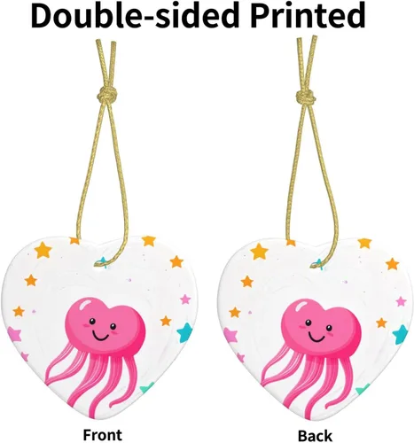 Vista 2 de Christmas Ceramic Love-Shaped Ornaments MSRHIUEF Heart-Shaped Jellyfish Pattern Christmas Tree Accessories for Shopping malls Windows