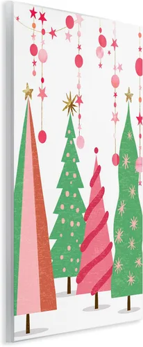 Vista 2 de Stupell Industries Ziwei Li - Placa de pared con diseño de árboles de Navidad rosa y verde