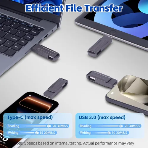 Vista 3 de Unidad flash USB de 512 GB, USB A dual y unidad de pulgar tipo C Negro