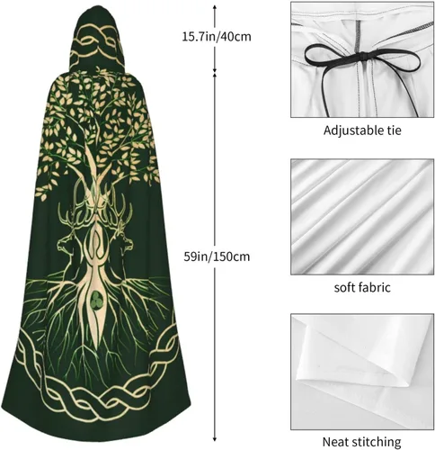 Vista 3 de Capa de disfraz vikingo para hombres y mujeres, Halloween, cosplay, mago, bruja con capucha