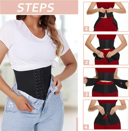 Vista 4 de VUNMUN - Corsé de entrenamiento de cintura para mujer, faja ajustable para entrenamiento de reloj de arena, moldeador de cuerpo, Negro