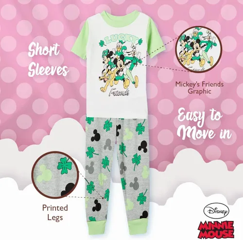Vista 4 de Disney Boys Little Mickey Mouse 2-Piece Snug-fit Cotton Pajamas Set