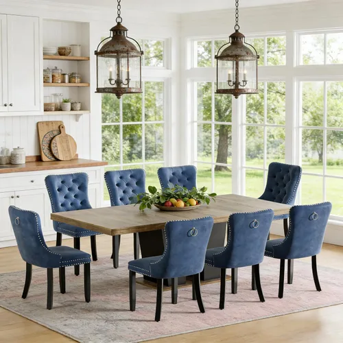 Vista 42 de Mesa de comedor extensible de 78.74 pulgadas para 6 8 y 10 pulgadas, moderna mesa de comedor extensible de granja con base de doble pedestal, mesa