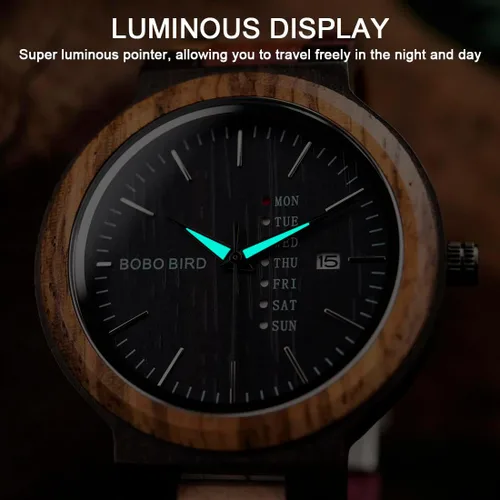 Vista 6 de GUANKE Women Watches Wooden Colorful Bamboo Watches for Men Female with Week Date Display Handmade Natural Wood Casual Wirst Watches for Ladies Men