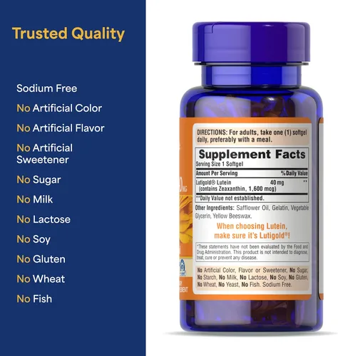 Vista 7 de Puritan's Pride Luteína Carotenoide Lutigold™ Premium 40 mg con zeaxantina para hombres y mujeres, suplemento dietético para apoyo de la salud