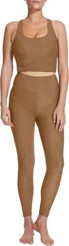 Vista 4 de Sage Activewear Leggings de cintura alta 78 para mujer que absorbe la humedad para yoga atléticos acanalados con borde plegado para yoga cintura alta