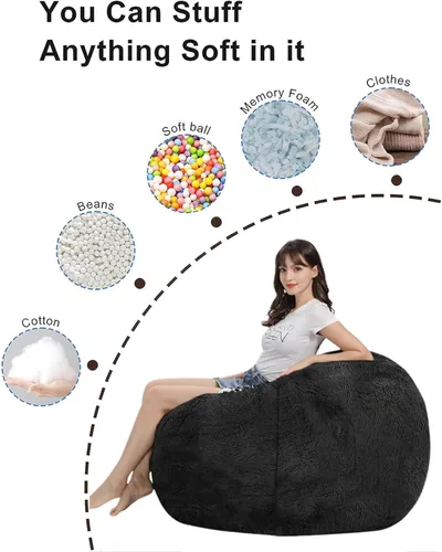 Vista 4 de (Solo funda, sin relleno) Funda para silla de puf de piel gigante para niños y adultos, muebles de sala de estar, grande, redondo, suave, esponjoso