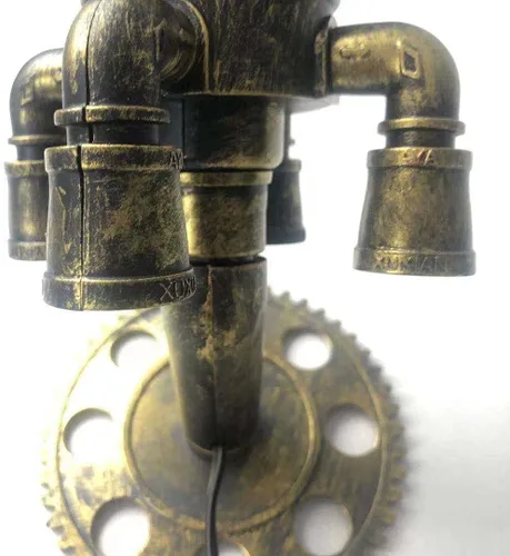 Vista 9 de Lámpara de cohete Steampunk de simulación de resina ABS creativa, luces de escritorio retro luz nocturna, lámpara de mesa pequeña con llama