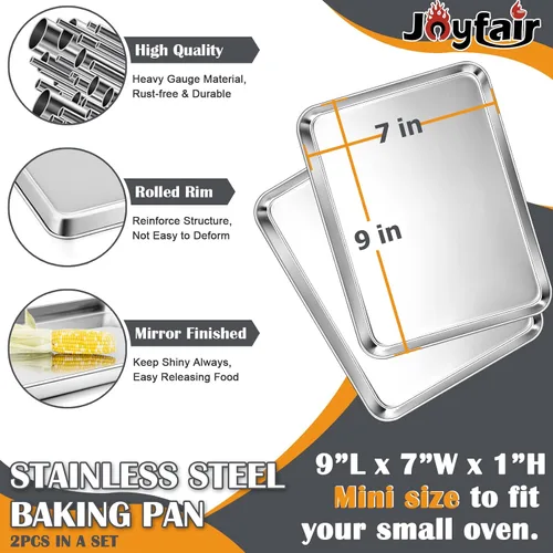 Vista 3 de Joyfair - Juego de bandejas para hornear de 9 pulgadas (2 unidades), bandejas de acero inoxidable para galletas, sartenes de metal comerciales