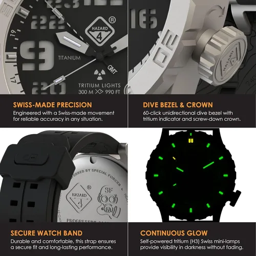 Vista 5 de HAZARD 4 Heavy Water Diver™ : Titanium Tritium Dive-Watch