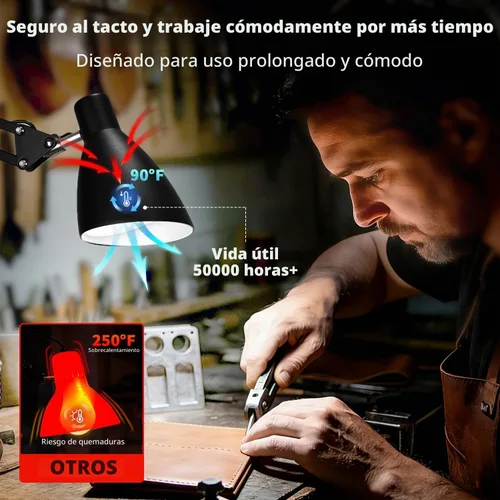 Vista 4 de Lámpara de escritorio con brazo oscilante con abrazadera, brazo ajustable con abrazadera LED en lámparas de escritorio con 5 modos de color y 10