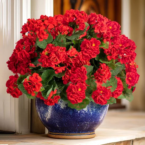 Vista 14 de 4 piezas de plantas falsas para decoración del hogar, flores artificiales, geranios artificiales, flores artificiales para exteriores, ramo de seda