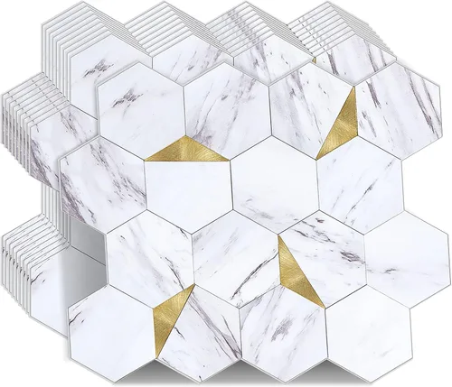 Vista 2 de Protector contra salpicaduras para cocina, protector contra salpicaduras hexagonales de alta calidad, azulejos sin costuras para baño