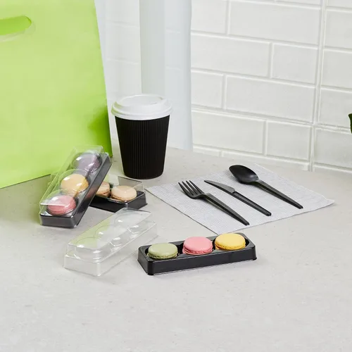 Vista 2 de Restaurantware Shock Safe - Cajas para llevar macarrones de 5.7 x 2.2 x 1.4 pulgadas, 100 cajas de exhibición duraderas, se adaptan a 3 macarons