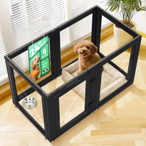 Vista 12 de FXW AuraSpace - Cerca acrílica para perros pequeños, para interiores, 24 pulgadas, 2 paneles, incluye 1 puerta y 1 panel, color negro