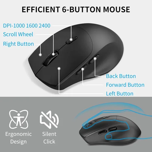 Vista 6 de Combo de teclado y mouse inalámbricos, teclado silencioso de computadora de tamaño completo con botón de calculadora, mouse ergonómico de 2400 DPI