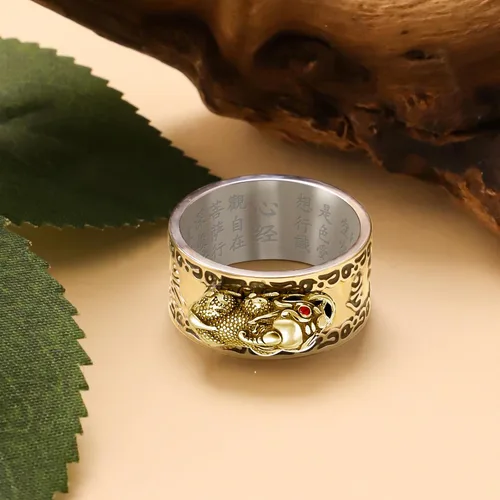 Vista 3 de HJ HUAJ Feng Shui Anillo Feng Shui PiXiu Mantra Anillo PiXiu Anillos PiXiu, Anillo PiXiu Anillo De La Suerte Feng Shui Amuleto Lucky Wealth Jewelry