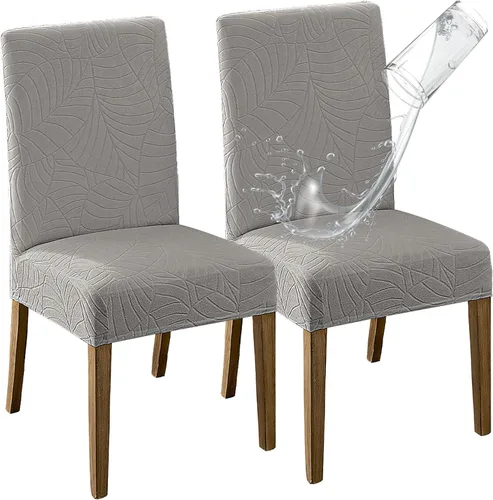 Vista 38 de MOSAYT Juego de 2 fundas para sillas de comedor 100% impermeables, súper ajuste elástico jacquard Parson, fundas extraíbles y lavables para sillas