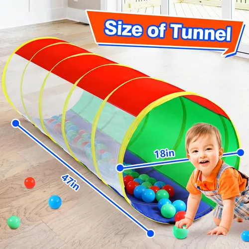Vista 7 de Hoohtoot Los niños gatean a través del túnel de juego, túnel de juego desplegable para bebés para niños, tienda de campaña de juguete para niñas