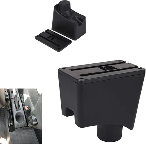 Vista 2 de YJYWZH Caja de apoyabrazos para Renault Sandero 2010-2015 consola central caja de almacenamiento con portavasos cenicero cuero negro apoyabrazos