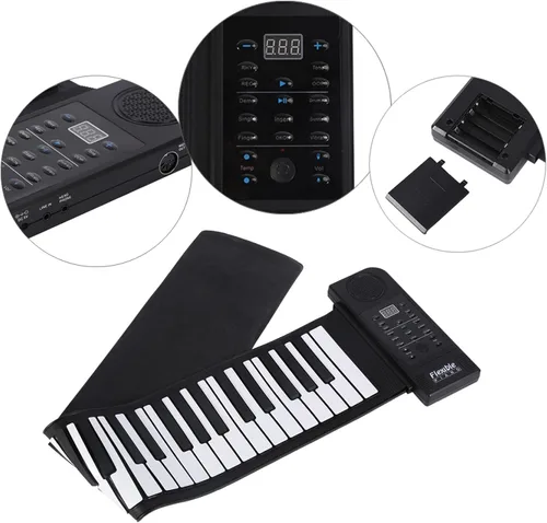 Vista 4 de Piano enrollable, portátil de 61 teclas enrollables, de silicona suave, flexible, teclado electrónico, para el hogar, escuela, para regalo