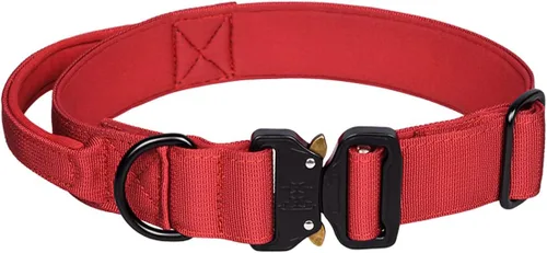 Vista 15 de Collar táctico para perro, collar ajustable de nailon para entrenamiento militar con mango de control y hebilla de metal pesado para perros medianos