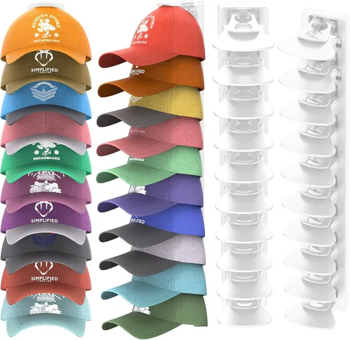 Vista 7 de Organizador de Sombreros para Gorras de Béisbol que Sostiene Hasta 40 Sombreros, Paquete de 2 Percheros de Sombreros para Pared, Soporte
