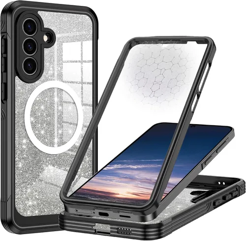 Vista 21 de Hekodonk Funda magnética para Galaxy A17 5G, [compatible con Magsafe] [Protector de pantalla de vidrio templado integrado] [tarjeta con purpurina]