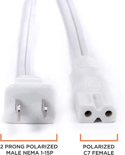 Vista 4 de THE CIMPLE CO Cable de alimentación polarizado blanco de 2 clavijas de 3 pies – Cable de alimentación de CA con enchufe cuadrado/redondo