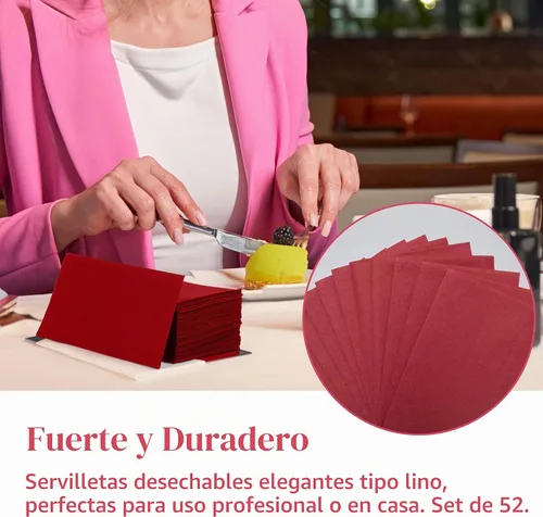 Vista 6 de Prestee Servilletas rojas para mesa, desechables, toallas de mano de papel suaves y absorbentes para cenas y todo tipo de eventos, servilletas