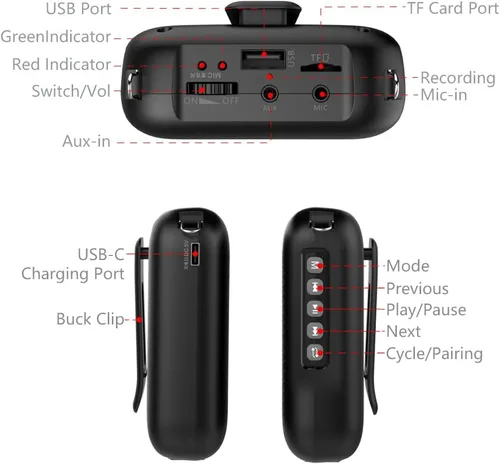 Vista 8 de Norwii Micrófono inalámbrico con amplificador de voz, 4000 mAh, portátil, recargable, Bluetooth, mini altavoz personal con 2 micrófonos de diadema