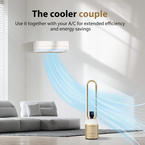 Vista 9 de Ventilador sin aspas de 38 pulgadas para dormitorio, ventilador de torre silencioso con control remoto y pantalla táctil LED grande, 24 velocidades