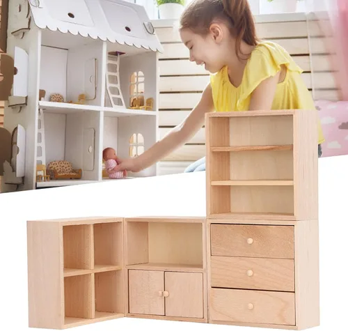 Vista 2 de Juego de 4 gabinetes de casa de muñecas de 1/12, diseño simple, práctico y realista en miniatura, casa de muñecas