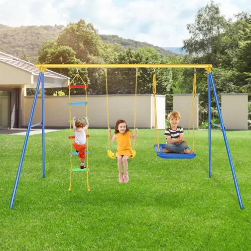 Vista 7 de Juegos de columpios para patio trasero de 550 libras – 3 en 1 multifunción para niños, juego de columpios para exteriores de servicio pesado, marco
