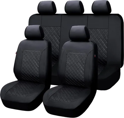 Vista 7 de Flying Banner - Fundas para asientos de coche, cuero sintético, resistentes, para banco trasero, juego completo, impermeables, ajuste universal Beige