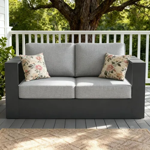 Vista 23 de LayinSun - Juego de muebles de exterior de aluminio de gran tamaño de 5 piezas con mesa auxiliar Negro/Gris oscuro