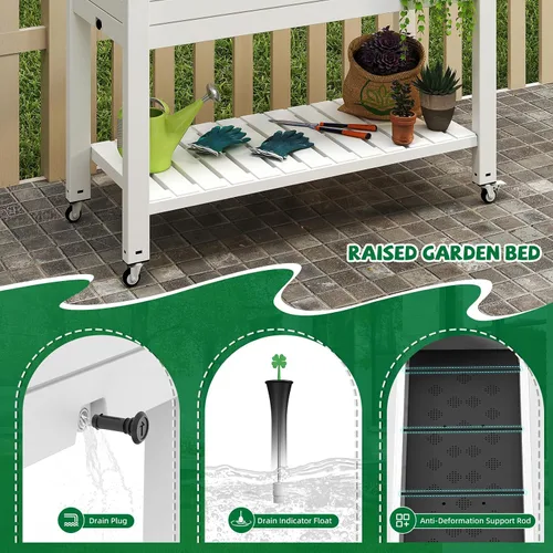 Vista 2 de PatioZen 33.66" Tall Raised Garden Bed with Legs(2 PCS),Resin Planter Box with Lockable Wheels Drainage Plug and Gauge for Flowers, Vegetables
