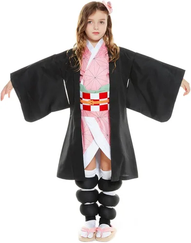 Vista 2 de Kamado Nezuko - Trajes de capa tipo kimono capa para niños disfraz de Halloween cárdigan trajes de cosplay