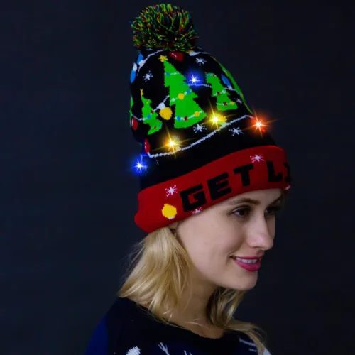 Vista 7 de JOYIN Gorro de punto con luz de Navidad, suéter feo de Navidad, gorro LED con 6 modos intermitentes, divertido gorro para mujeres y hombres