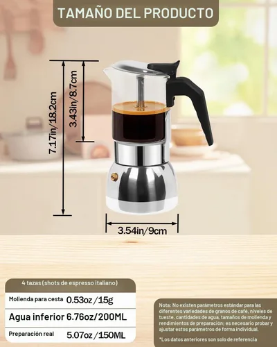 Vista 2 de Cafetera espresso para estufa, 4 tazas, 6.7 onzas, olla italiana