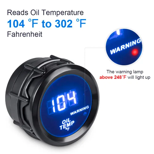 Vista 3 de WATERWICH Kit de medidor de temperatura de aceite 104-302℉ DC12V 2 pulgadas 52mm con sensor para barco, coche, camión, vehículo automotriz