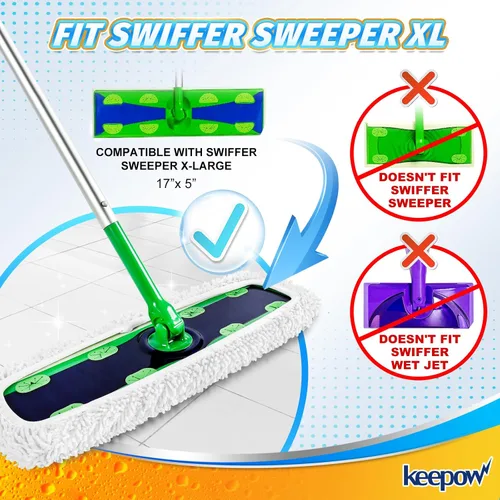 Vista 2 de KEEPOW Recambios húmedos reutilizables XL compatibles con Swiffer Sweeper XL, paños de barrido secos XL, paños de trapeador húmedos, almohadillas