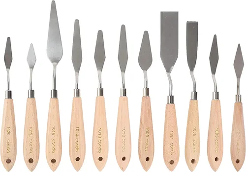 Vista 8 de CONDA Cuchillo de paleta para pintura de acero inoxidable, espátula, cuchillo de paleta de pintura al óleo, cuchillos de metal, mango de madera